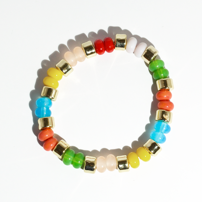 colorful gemstone jewelry, beaded fashion bracelet, gold or silver tone accessory, handcrafted beaded piece, trendy boho chic jewelry, vibrant statement wristwear, artisan handmade design, everyday stackable accessory, fashion jewelry for women, premium jewelry gift idea, boutique style wristwear, elevated modern jewelry