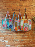 Hand Block Print Patchwork Cotton Quilted Tote Bag