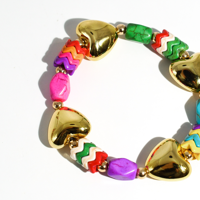 colorful gemstone jewelry, beaded fashion bracelet, gold or silver tone accessory, handcrafted beaded piece, trendy boho chic jewelry, vibrant statement wristwear, artisan handmade design, everyday stackable accessory, fashion jewelry for women, premium jewelry gift idea, boutique style wristwear, elevated modern jewelry