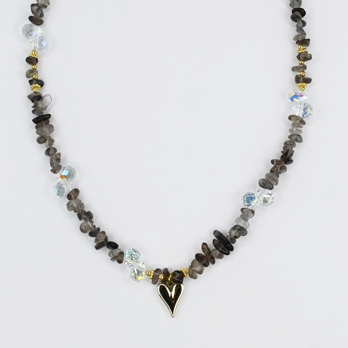 Colorful charms gold necklace featuring gemstone details, layered jewelry design, trendy accessory for women’s jewelry collections, boutique wholesale fashion necklace that is hypoallergenic, tarnish free, and waterproof jewelry with a cute aesthetic statement style,tiger eye tones