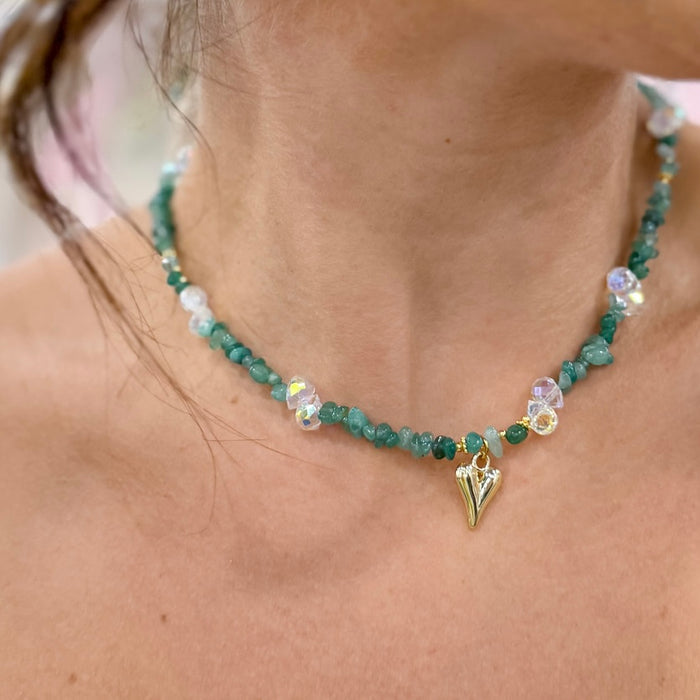 Colorful charms gold necklace featuring gemstone details, layered jewelry design, trendy accessory for women’s jewelry collections, boutique wholesale fashion necklace that is hypoallergenic, tarnish free, and waterproof jewelry with a cute aesthetic statement style,tiger eye tones