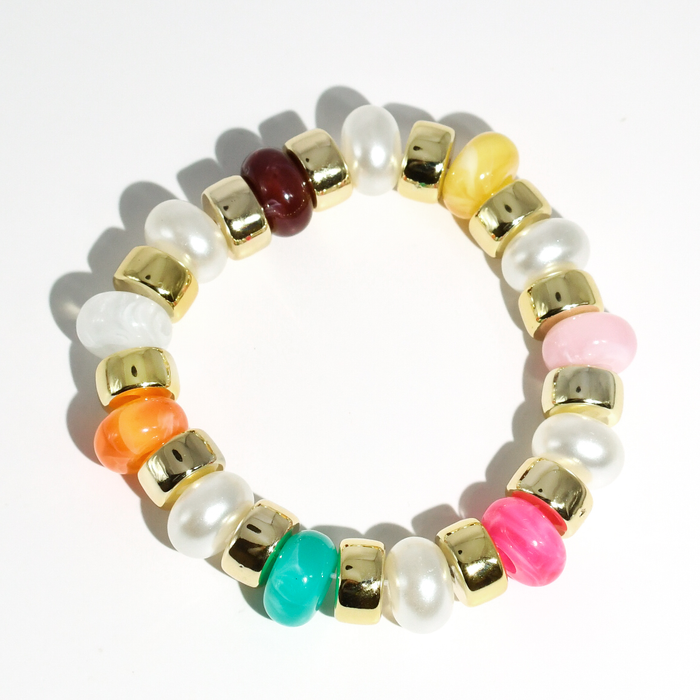 colorful gemstone jewelry, beaded fashion bracelet, gold or silver tone accessory, handcrafted beaded piece, trendy boho chic jewelry, vibrant statement wristwear, artisan handmade design, everyday stackable accessory, fashion jewelry for women, premium jewelry gift idea, boutique style wristwear, elevated modern jewelry
