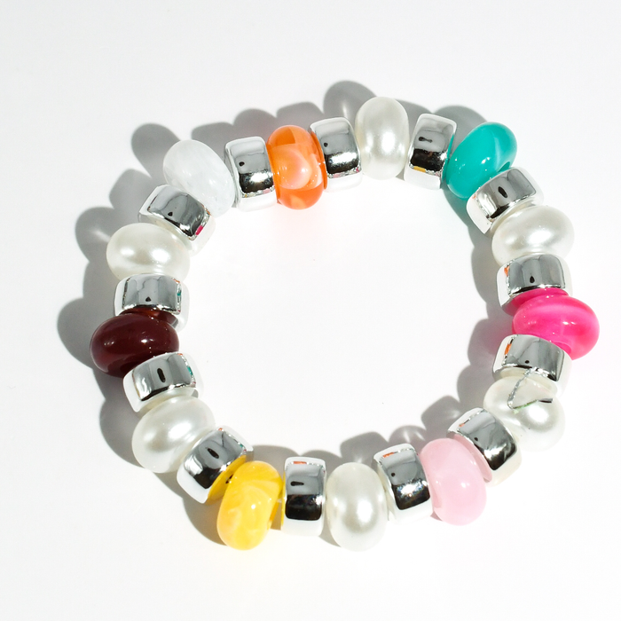 colorful gemstone jewelry, beaded fashion bracelet, gold or silver tone accessory, handcrafted beaded piece, trendy boho chic jewelry, vibrant statement wristwear, artisan handmade design, everyday stackable accessory, fashion jewelry for women, premium jewelry gift idea, boutique style wristwear, elevated modern jewelry