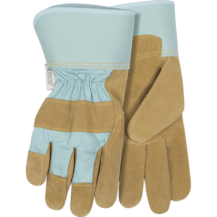 Kinco Women's Suede Pigskin Palm With Safety Cuff Small, Aqua