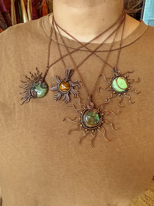 Labradorite Moon Sun Copper Necklace