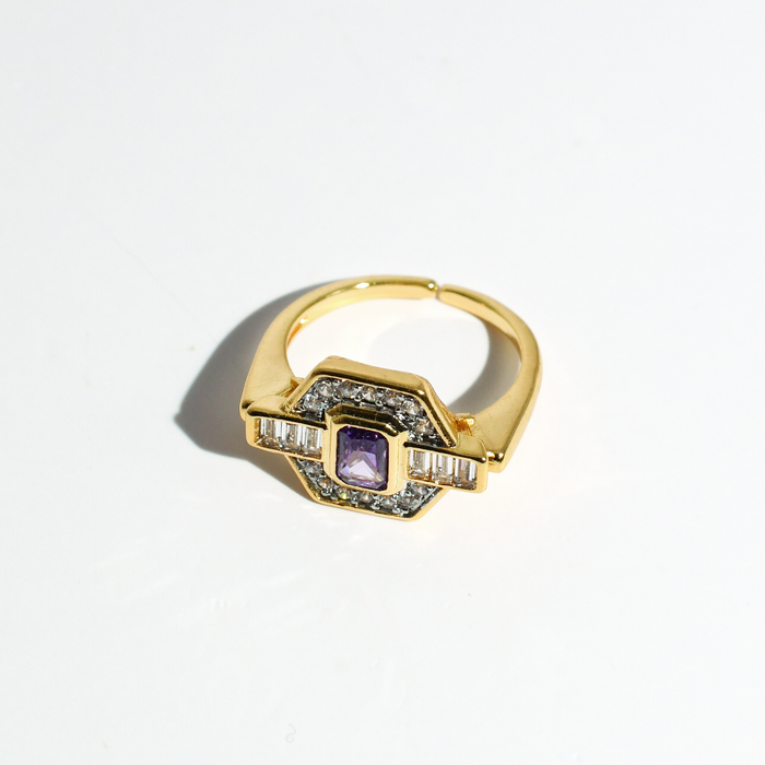 hypoallergenic ring, waterproof ring, tarnish free jewelry, boutique wholesale jewelry, dainty gold ring, gemstone statement ring, sparkly cubic zirconia ring, high quality jewelry gifts, elegant gold plated ring, trendy fashion ring, pastel gemstone ring