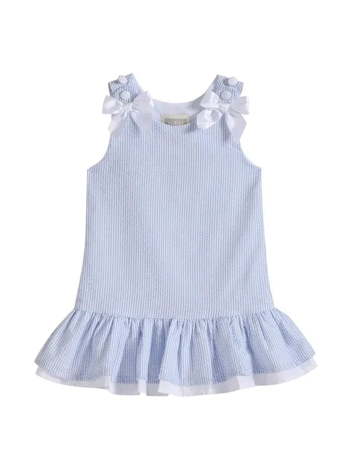 Light Blue Seersucker Ruffle Dress