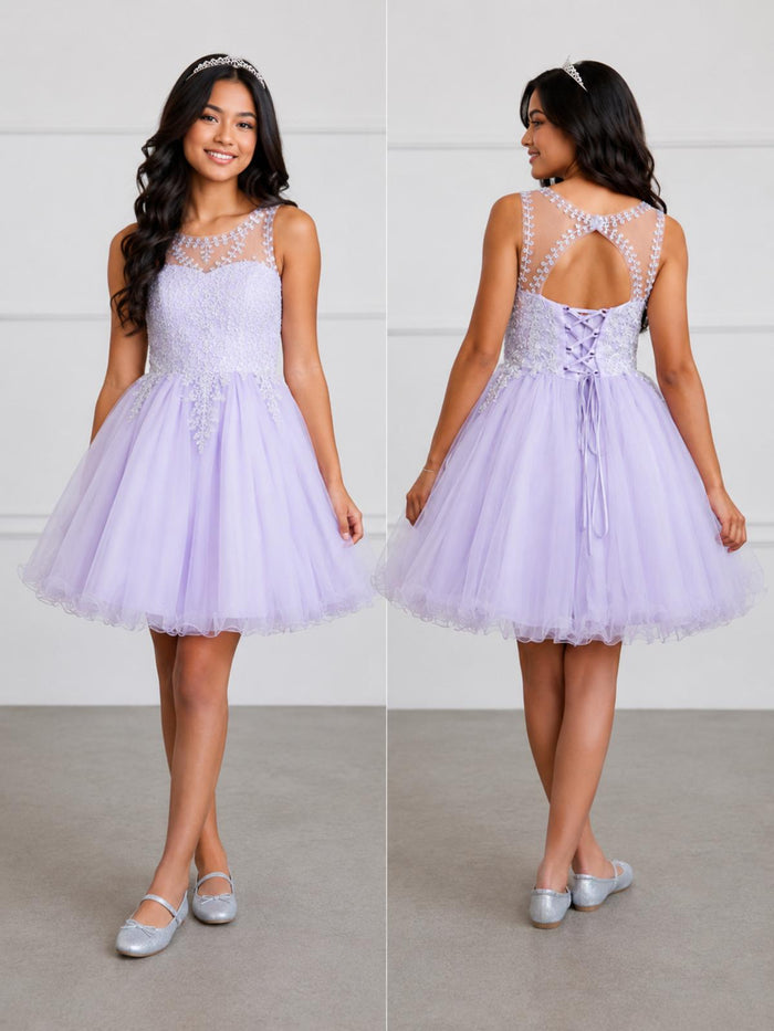 LILAC Short Gown with Embroidery Embellishments