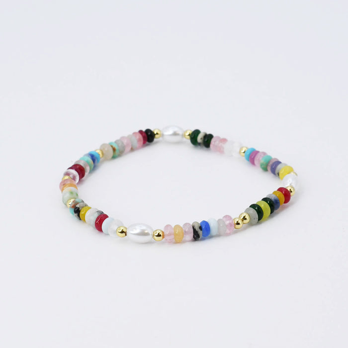 colorful gemstone jewelry, beaded fashion bracelet, gold or silver tone accessory, handcrafted beaded piece, trendy boho chic jewelry, vibrant statement wristwear, artisan handmade design, everyday stackable accessory, fashion jewelry for women, premium jewelry gift idea, boutique style wristwear, elevated modern jewelry
