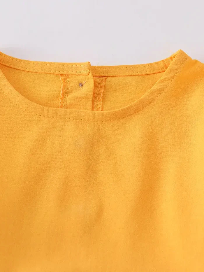 Mustard Ruffle Dress with Bow On Sleeve