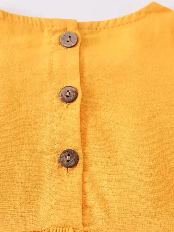 Mustard Ruffle Dress with Bow On Sleeve