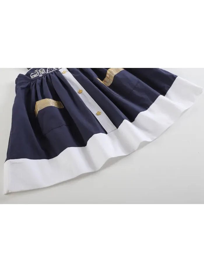 Navy and Gold Christmas Scene Baby A-Line Dress