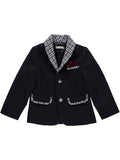 Navy Blue Blazer with Plaid Collar and Details