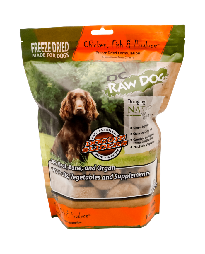 OC Raw Dog Freeze Dried Chicken, Fish & Produce Sliders