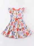 Orange Floral Print Ruffle Dress