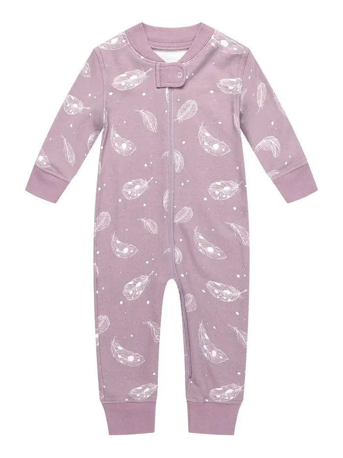 Owlivia Organic Cotton Zip Footless Pajama-Purple Feather