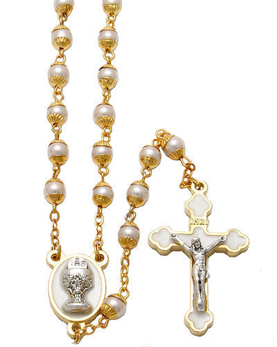Pearl Capped Beads Rosery with gold finish