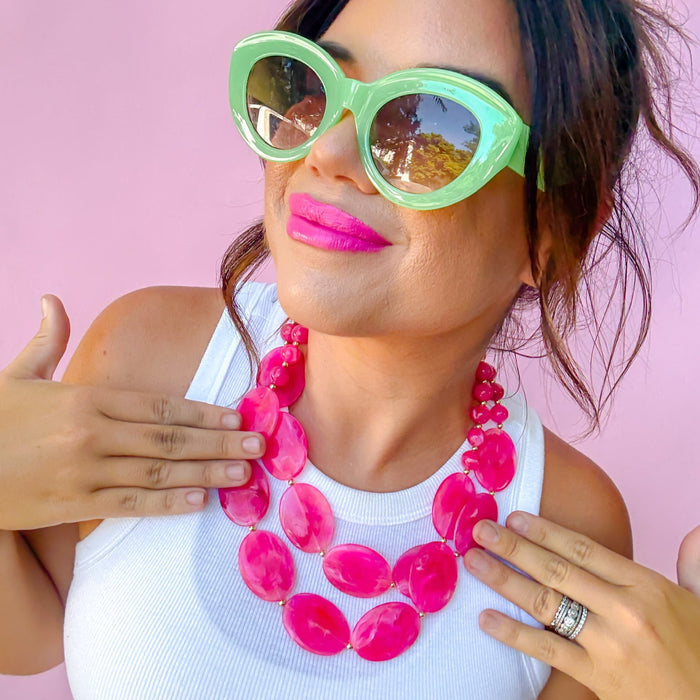 Colorful charms gold necklace featuring gemstone details, layered jewelry design, trendy accessory for women’s jewelry collections, boutique wholesale fashion necklace that is hypoallergenic, tarnish free, and waterproof jewelry with a cute aesthetic statement style