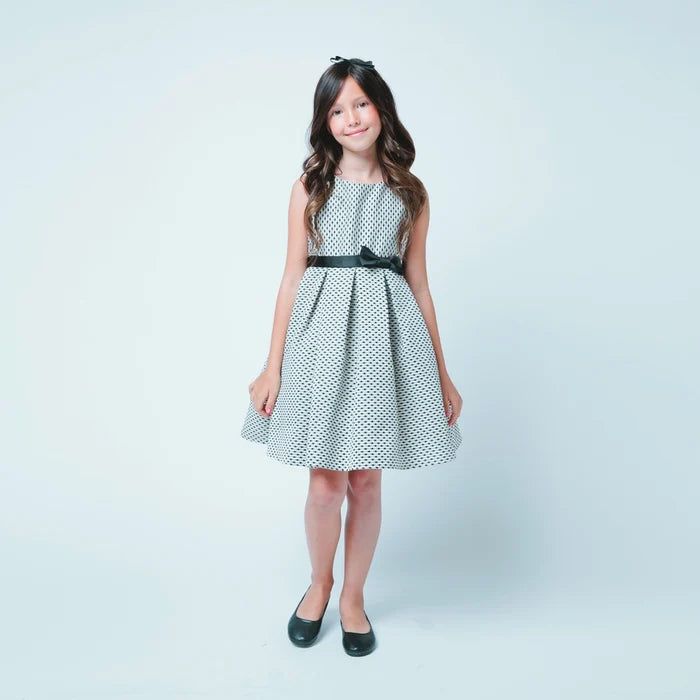 Petite Polka Dot Pleated Jacquard with Satin Bow