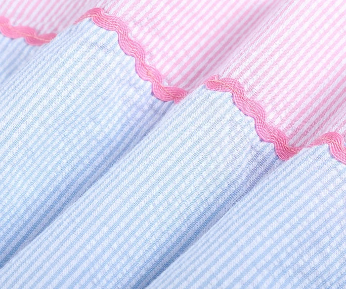 Pink + Blue Striped Smocked Baby Bishop Dress with Anchor