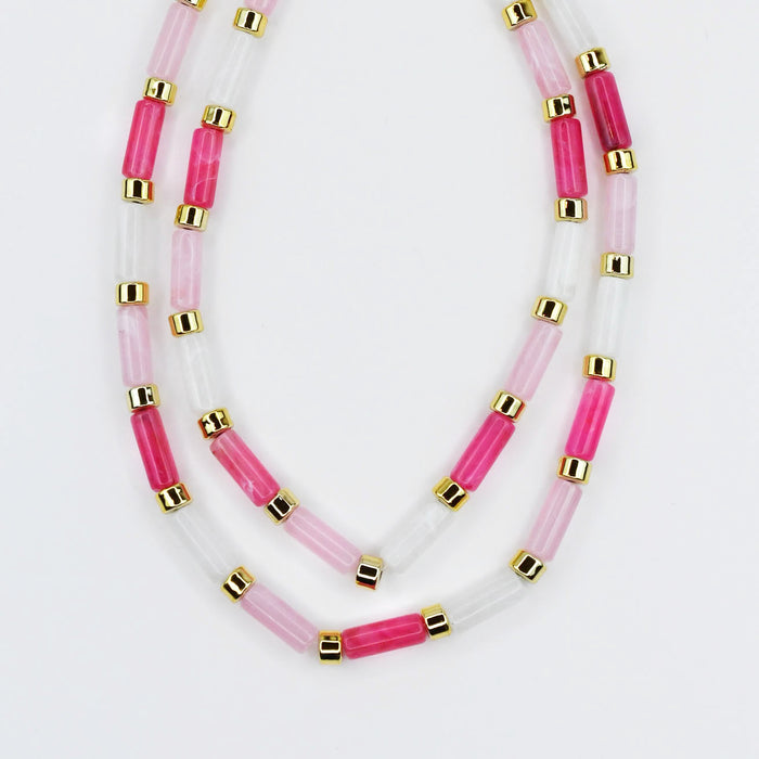 Colorful charms gold necklace featuring gemstone details, layered jewelry design, trendy accessory for women’s jewelry collections, boutique wholesale fashion necklace that is hypoallergenic, tarnish free, and waterproof jewelry with a cute aesthetic statement style