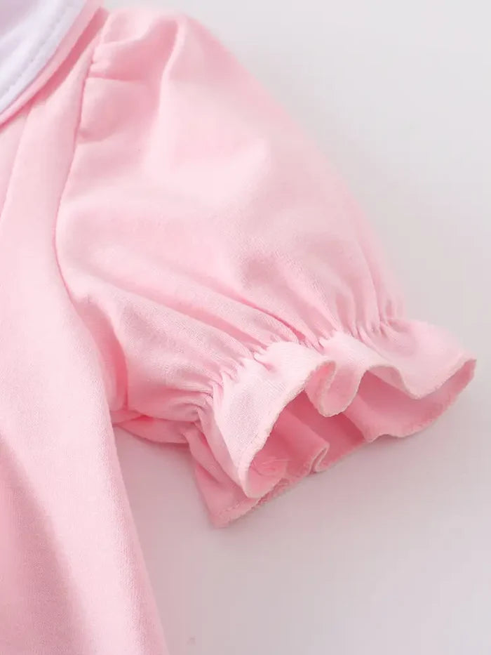 Pink Princess Embroidery Ruffle Girl Short Set