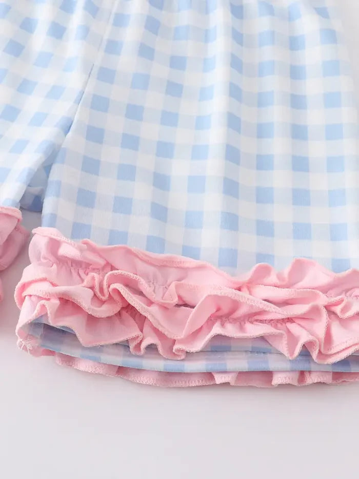 Pink Princess Embroidery Ruffle Girl Short Set