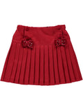 Pleated Red Skirt with Velvet Buttons and Bows