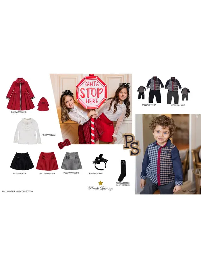 Pleated Red Skirt with Velvet Buttons and Bows