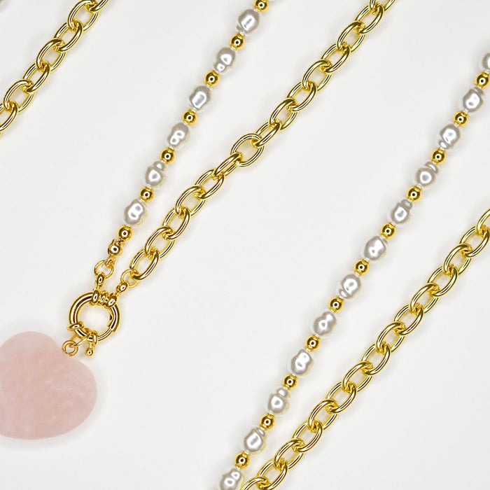 Dainty gold layered necklace with heart stone pendants, wholesale jewelry for women’s boutiques, statement accessory, waterproof necklaces, boutique wholesale jewelry, trendy, hypoallergenic, tarnish free