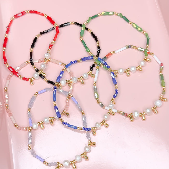 colorful gemstone jewelry, beaded fashion bracelet, gold or silver tone accessory, handcrafted beaded piece, trendy boho chic jewelry, vibrant statement wristwear, artisan handmade design, everyday stackable accessory, fashion jewelry for women, premium jewelry gift idea, boutique style wristwear, elevated modern jewelry