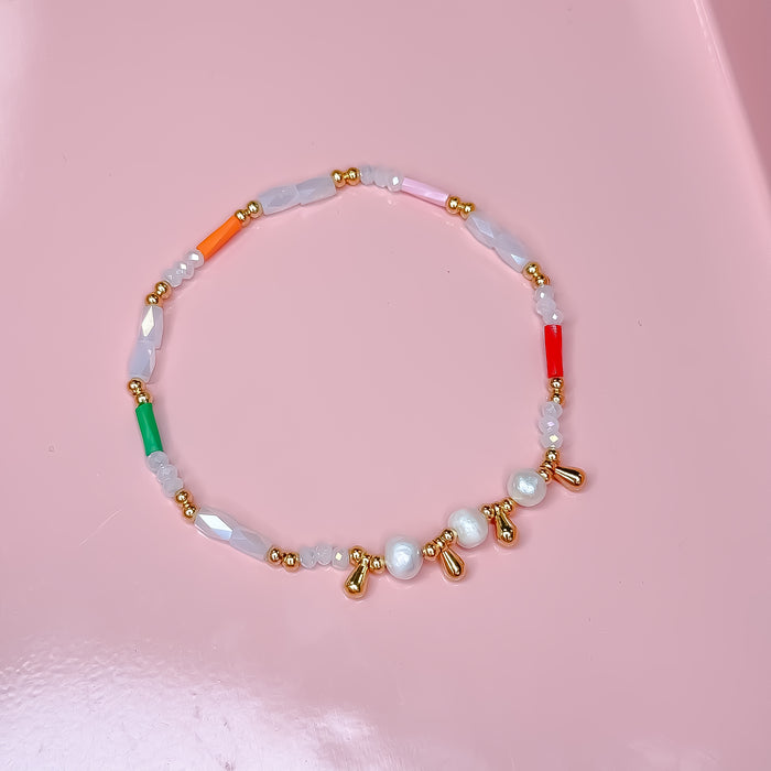 colorful gemstone jewelry, beaded fashion bracelet, gold or silver tone accessory, handcrafted beaded piece, trendy boho chic jewelry, vibrant statement wristwear, artisan handmade design, everyday stackable accessory, fashion jewelry for women, premium jewelry gift idea, boutique style wristwear, elevated modern jewelry