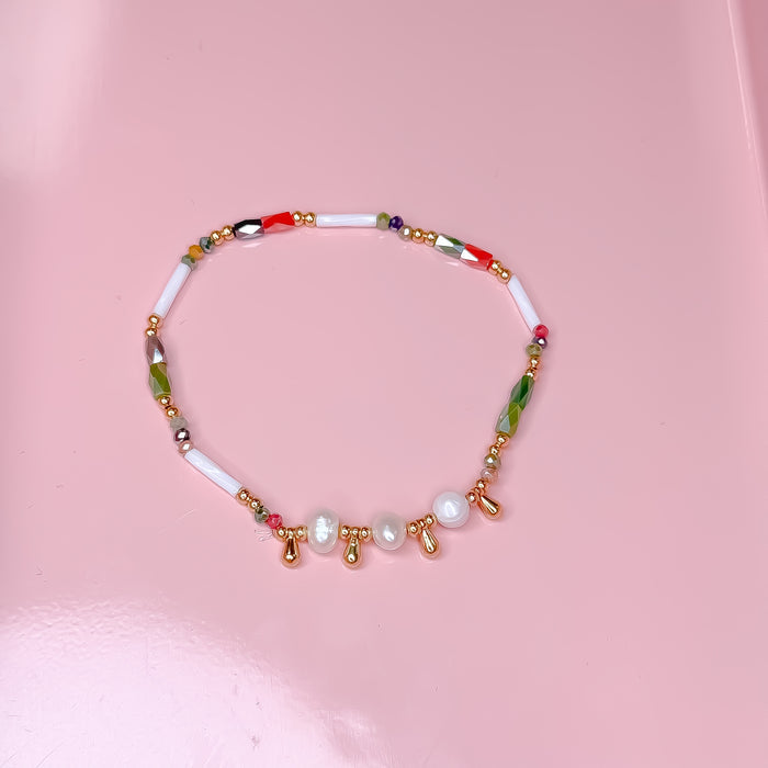 colorful gemstone jewelry, beaded fashion bracelet, gold or silver tone accessory, handcrafted beaded piece, trendy boho chic jewelry, vibrant statement wristwear, artisan handmade design, everyday stackable accessory, fashion jewelry for women, premium jewelry gift idea, boutique style wristwear, elevated modern jewelry
