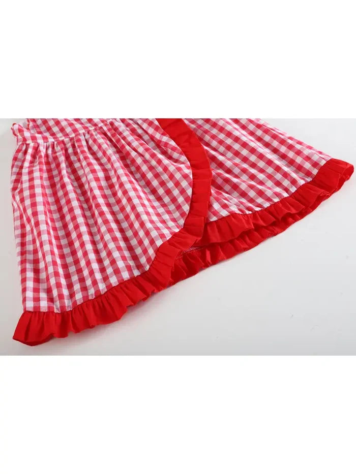 Red Gingham Apple Wrapped Skirt Baby Dress