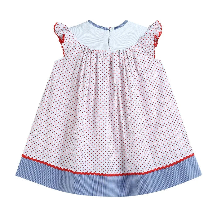 Red Polka Dot Americana Smocked Bishop Dress