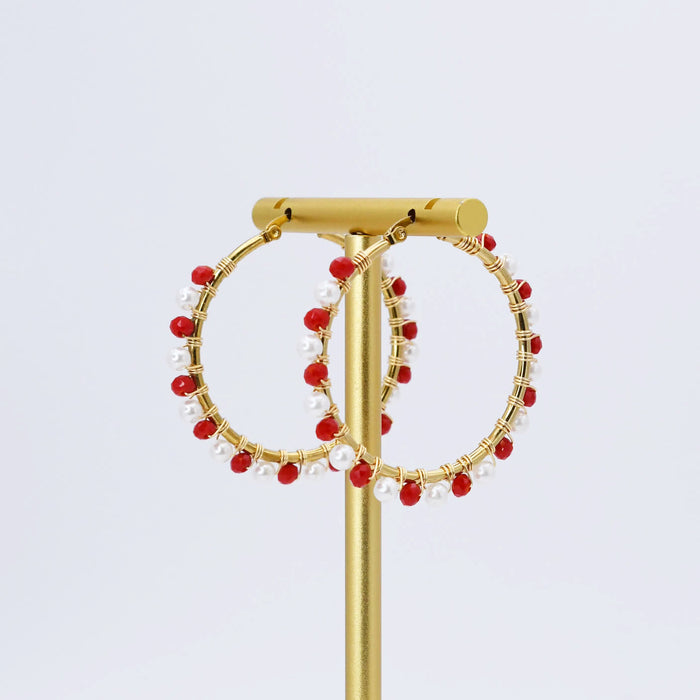 Colorful crystal statement hoop earrings with multicolor beads and sparkling stones, waterproof earrings, tarnish free jewelry, hypoallergenic earrings for sensitive skin, 24k gold dainty earrings, handcrafted gemstone earrings, gold hoop earrings, boutique wholesale earrings, trendy gold jewelry, high quality jewelry gifts