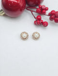 Round Pearl Stud Earrings with Sparkling Crystals