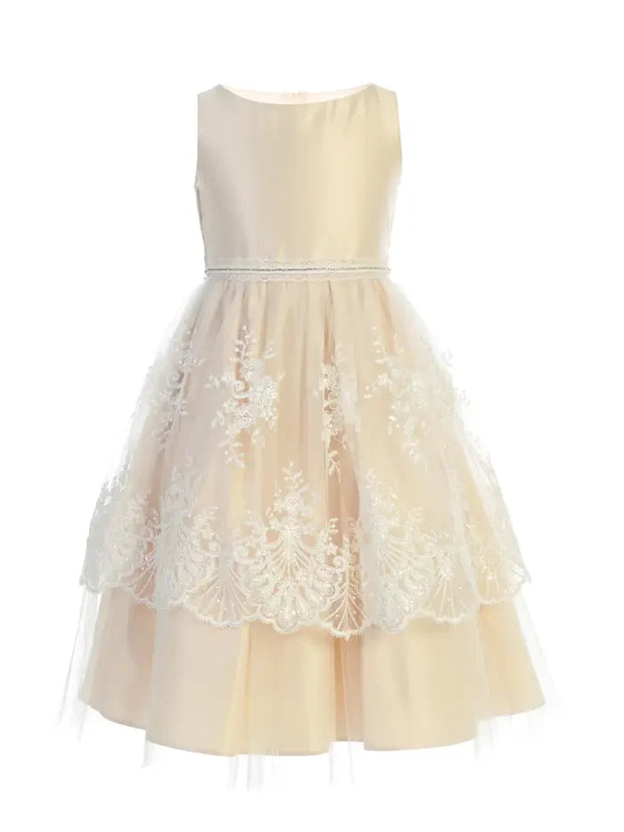 Satin and lace peplum with tulle