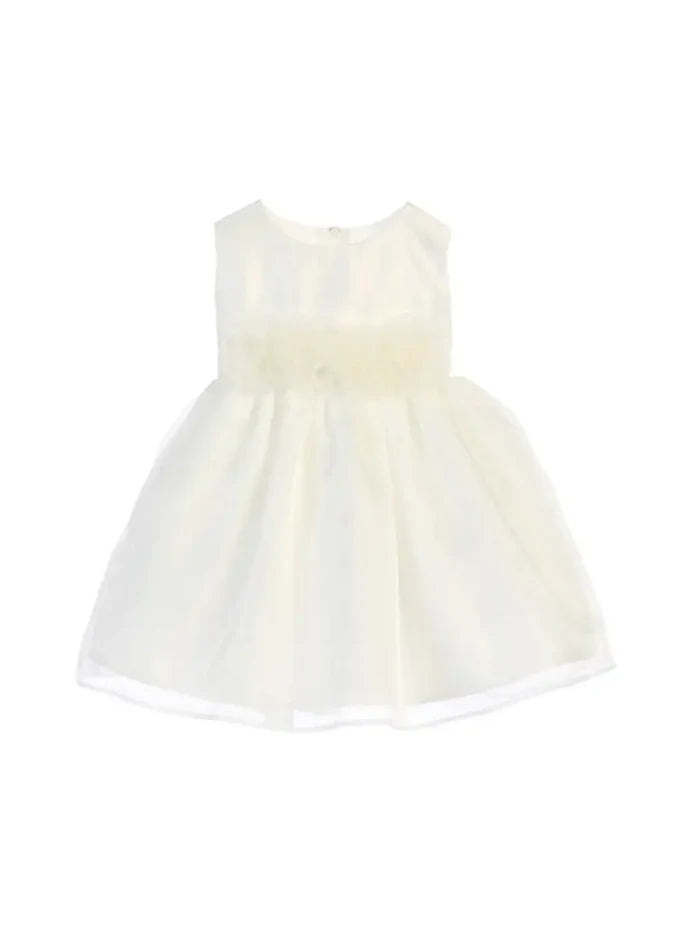 Satin w/ Organza & Hand Rolled Flowers Infant Dress