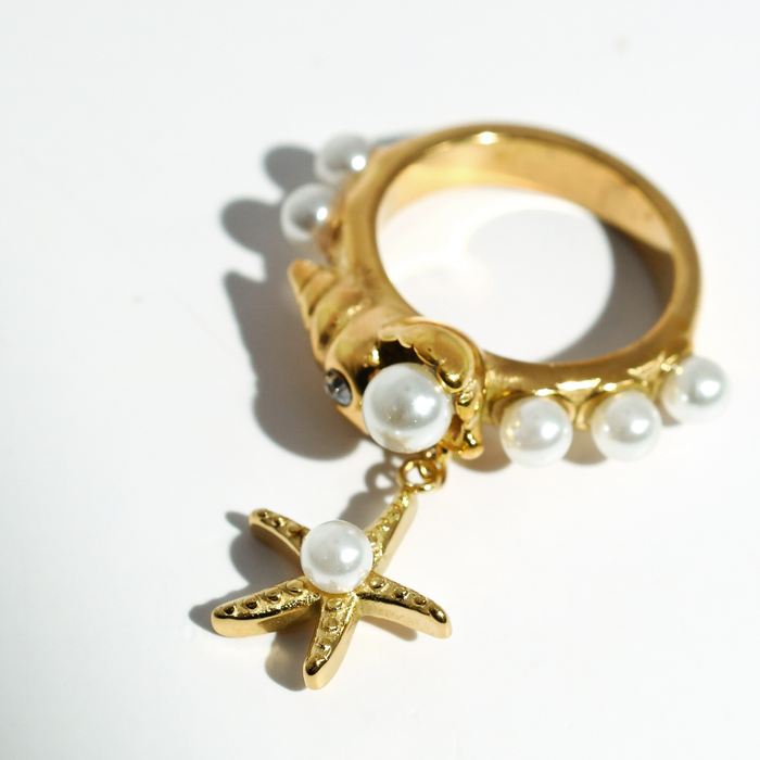 hypoallergenic ring, waterproof ring, tarnish free jewelry, boutique wholesale jewelry, dainty gold ring, gemstone statement ring, sparkly cubic zirconia ring, high quality jewelry gifts, elegant gold plated ring, trendy fashion ring, pastel gemstone ring,coastal pearl ring