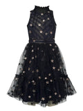 Sequin Star Mesh Overlay Halter Dress