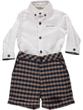 Set of White Shirt and Brown Plaid Shorts