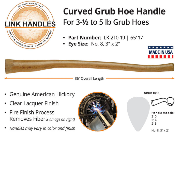 Seymour Midwest 36" Curved Grub Hoe Handle for 3-1/2 To 5 Lb Grub Hoes, No. 8 Eye 3" X 2"