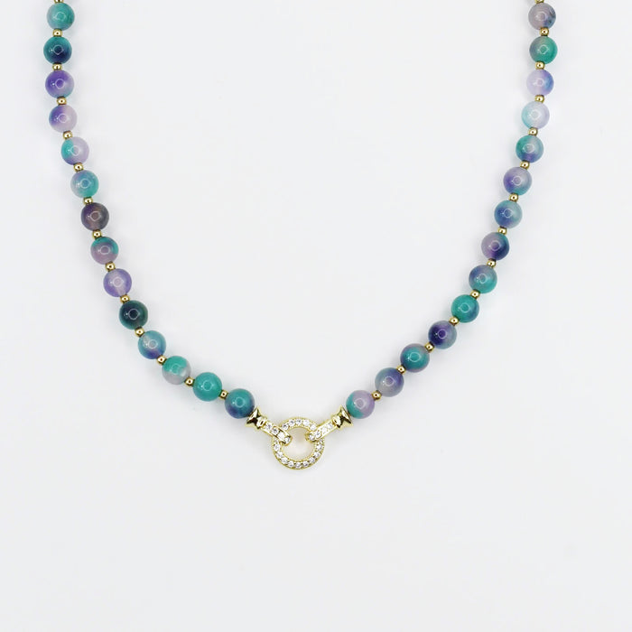 Colorful charms gold necklace featuring gemstone details, layered jewelry design, trendy accessory for women’s jewelry collections, boutique wholesale fashion necklace that is hypoallergenic, tarnish free, and waterproof jewelry with a cute aesthetic statement style