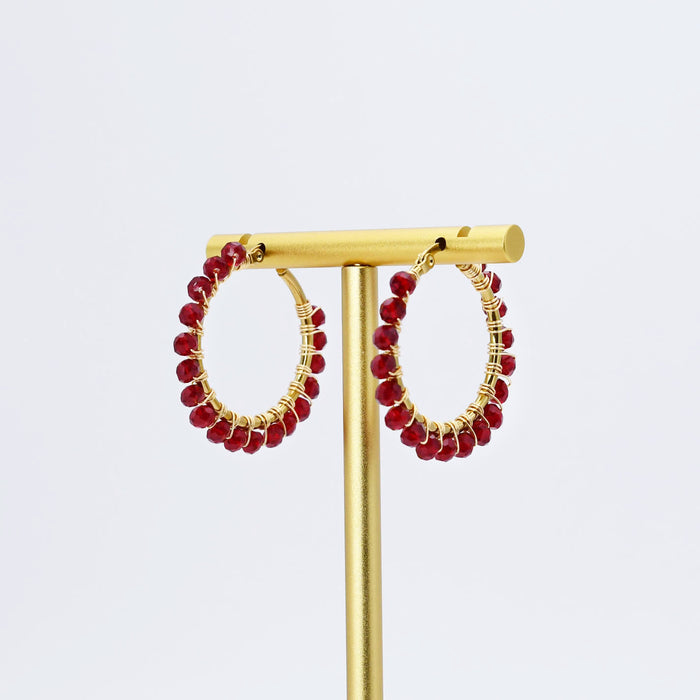 Colorful crystal statement hoop earrings with multicolor beads and sparkling stones, waterproof earrings, tarnish free jewelry, hypoallergenic earrings for sensitive skin, 24k gold dainty earrings, handcrafted gemstone earrings, gold hoop earrings, boutique wholesale earrings, trendy gold jewelry, high quality jewelry gifts