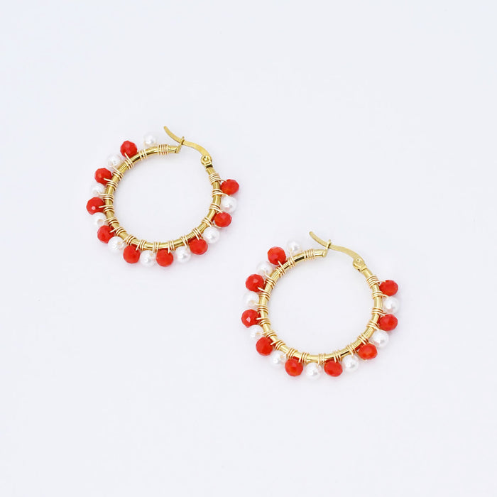 Colorful crystal statement hoop earrings with multicolor beads and sparkling stones, waterproof earrings, tarnish free jewelry, hypoallergenic earrings for sensitive skin, 24k gold dainty earrings, handcrafted gemstone earrings, gold hoop earrings, boutique wholesale earrings, trendy gold jewelry, high quality jewelry gifts