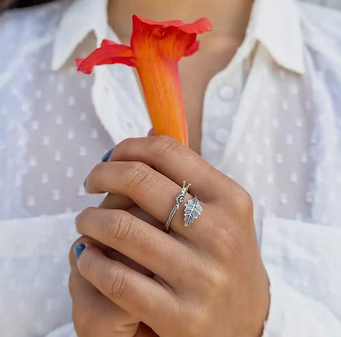 Snail + Leaf Adjustable Sterling Silver Ring