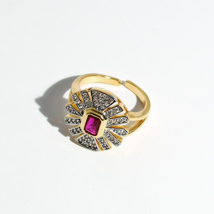 hypoallergenic ring, waterproof ring, tarnish free jewelry, boutique wholesale jewelry, dainty gold ring, gemstone statement ring, sparkly cubic zirconia ring, high quality jewelry gifts, elegant gold plated ring, trendy fashion ring, pastel gemstone ring