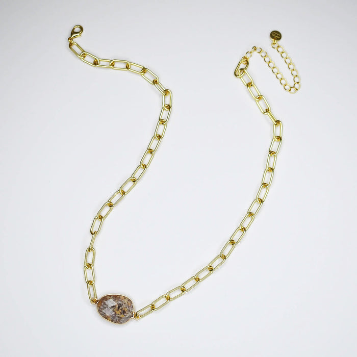 Dainty gold necklace featuring natural gemstones from rose quartz to turquoise on 18k gold plated link chain, waterproof, hypoallergenic and tarnish-free, elegant and versatile accessory for women’s boutique jewelry