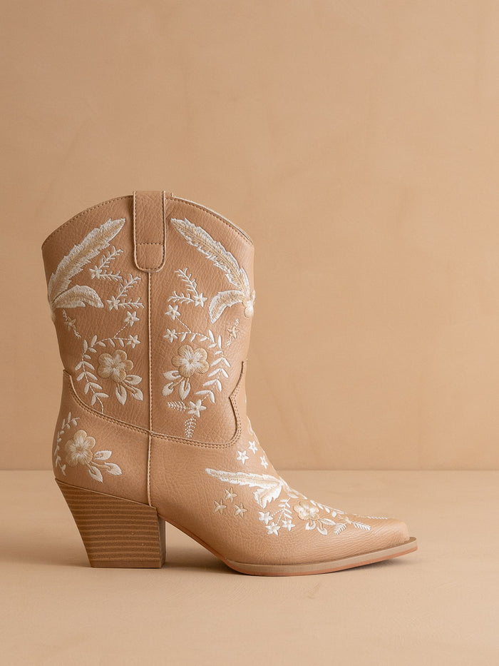 The Bailey | Apricot Embroidered Cowboy Bootie